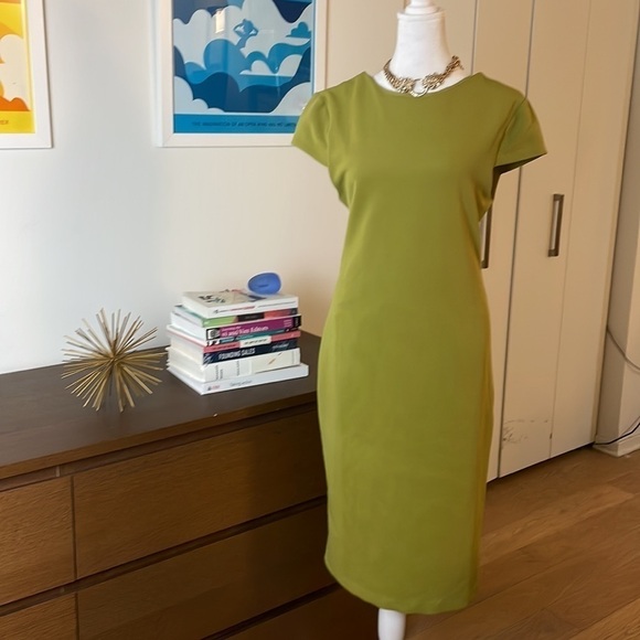 Philosophy | Mustard Dark Lime 💛 Long Cap Sleeve Plunge back dress - Picture 6 of 11